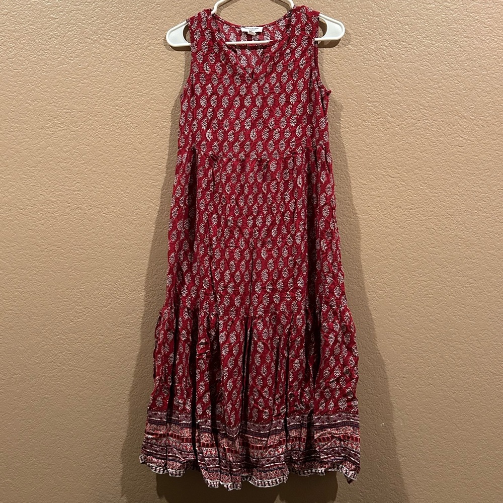Red patterned midi summer dress